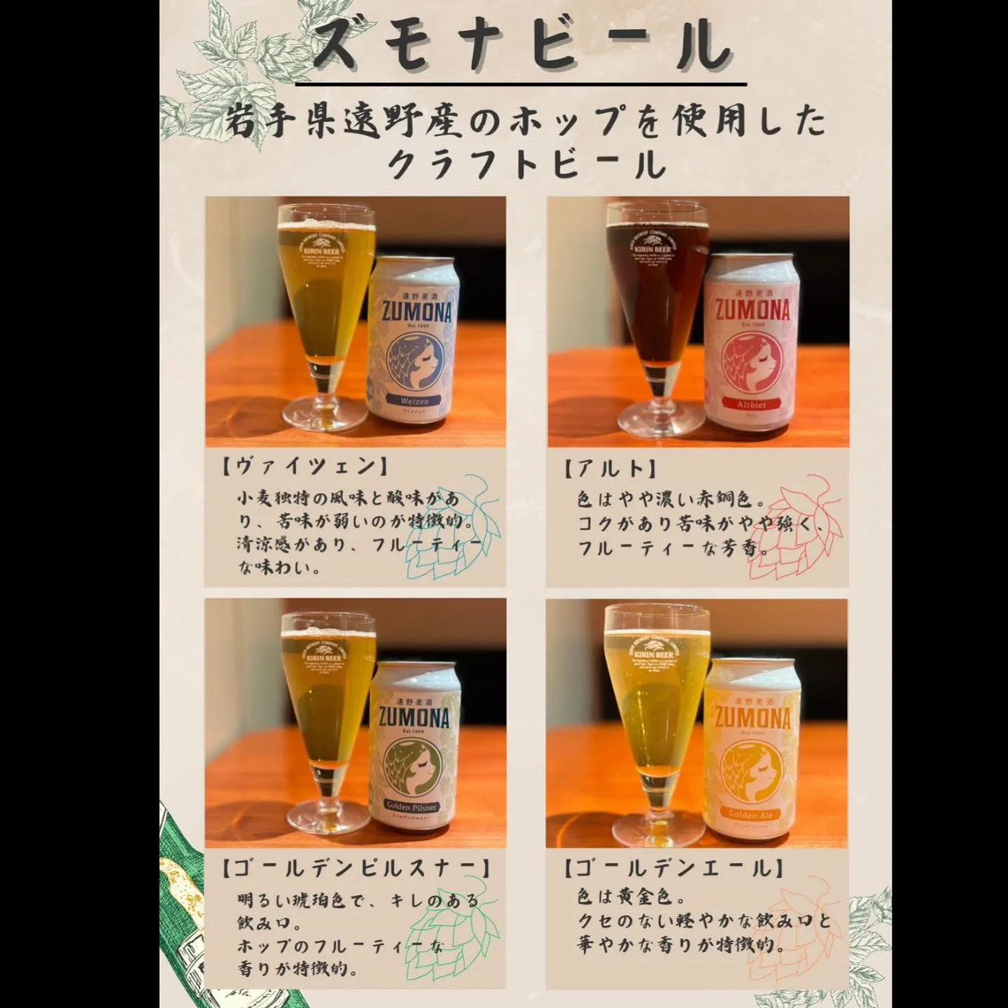 本日ご紹介するお酒は、岩手県遠野市産のホップを使用した地ビー...